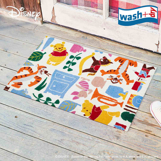 室内・屋外どちらでも使える機能性と丈夫さが魅力の洗える玄関マット 50×75cm  wash+dry(ウォッシュ アンド ドライ)  Phoo/くまのプーさんと仲間達