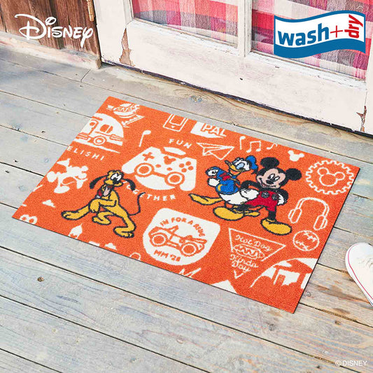 室内・屋外どちらでも使える機能性と丈夫さが魅力の洗える玄関マット 75×120cm  wash+dry(ウォッシュ アンド ドライ)  Mickey/ミッキーと仲間達