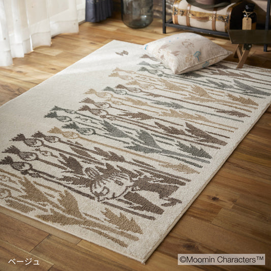 お花畑からひょこっと顔を覗かせるちびのミイ  LITTLE MY WILD FLOWER RUG - リトルミイワイルドフラワー ベージュ 約130×185cm