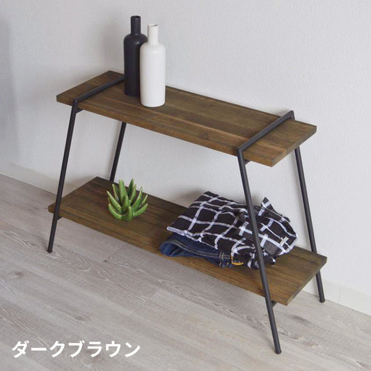 アイアンの脚に木板をセットするだけのシンプル構造 アイアンレッグラック2段