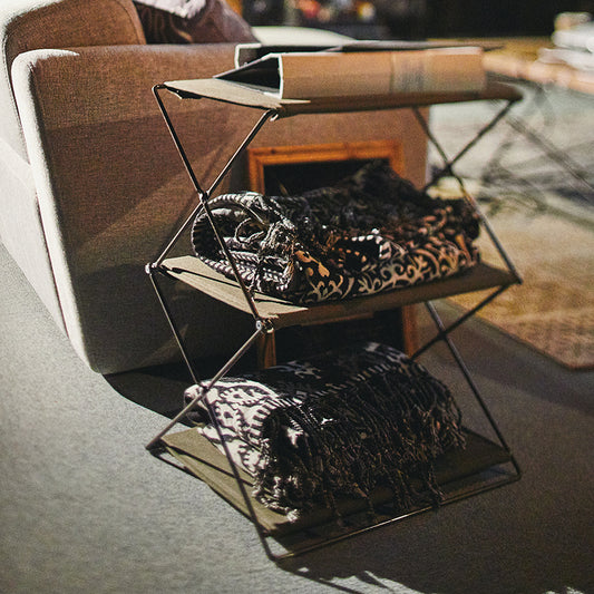 スチールとファブリックを組み合わせたフォールディングシェルフ2D