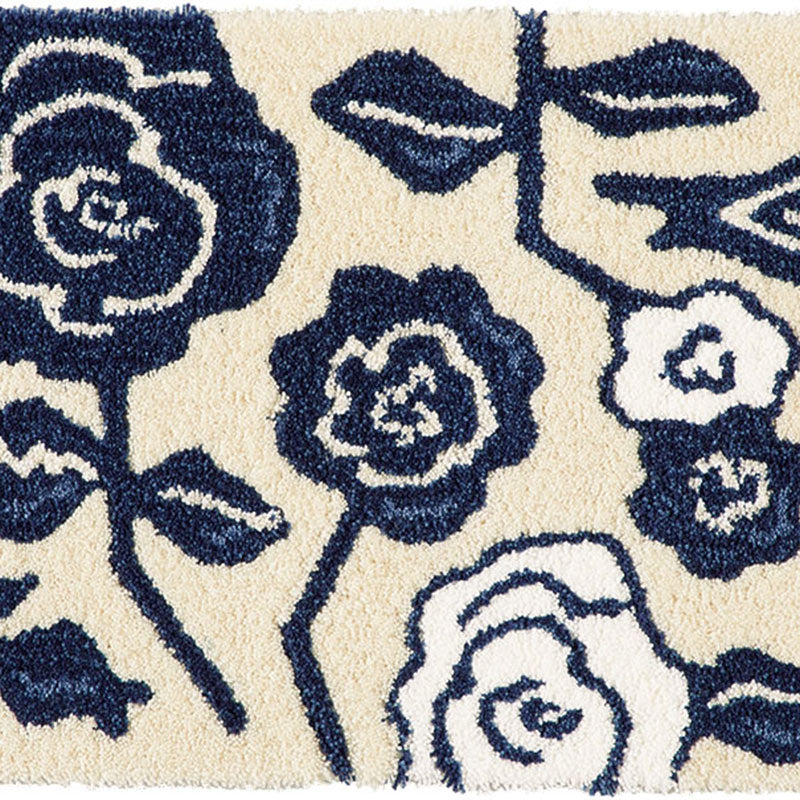 鳥と花の手描きの表情を糸の組み合わせで表現した北欧デザイン！日本製北欧デザイン玄関マット45×75cm Cucoco - クココ