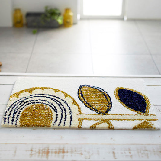 ひまわりをモチーフにした明るく元気な北欧デザイン！日本製北欧デザイン玄関マット45×75cm SunSun - サンサン アイボリー