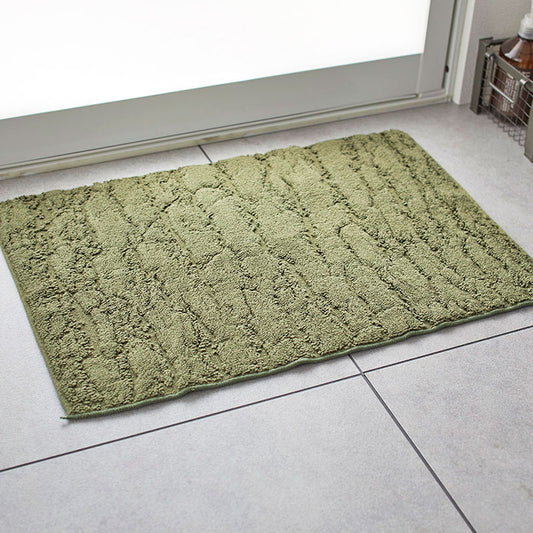 樹皮をイメージした手軽に洗える北欧デザイン！日本製北欧デザイン洗えるコットン100％バスマット35×50cm Woody - ウッディモスグリーン