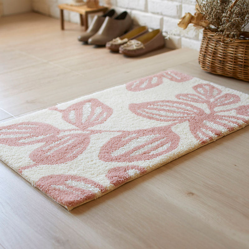 ユーカリの葉にナイロン糸を使用した北欧デザイン！日本製北欧デザイン玄関マット45×75cm Yukari -ユーカリ ピンク