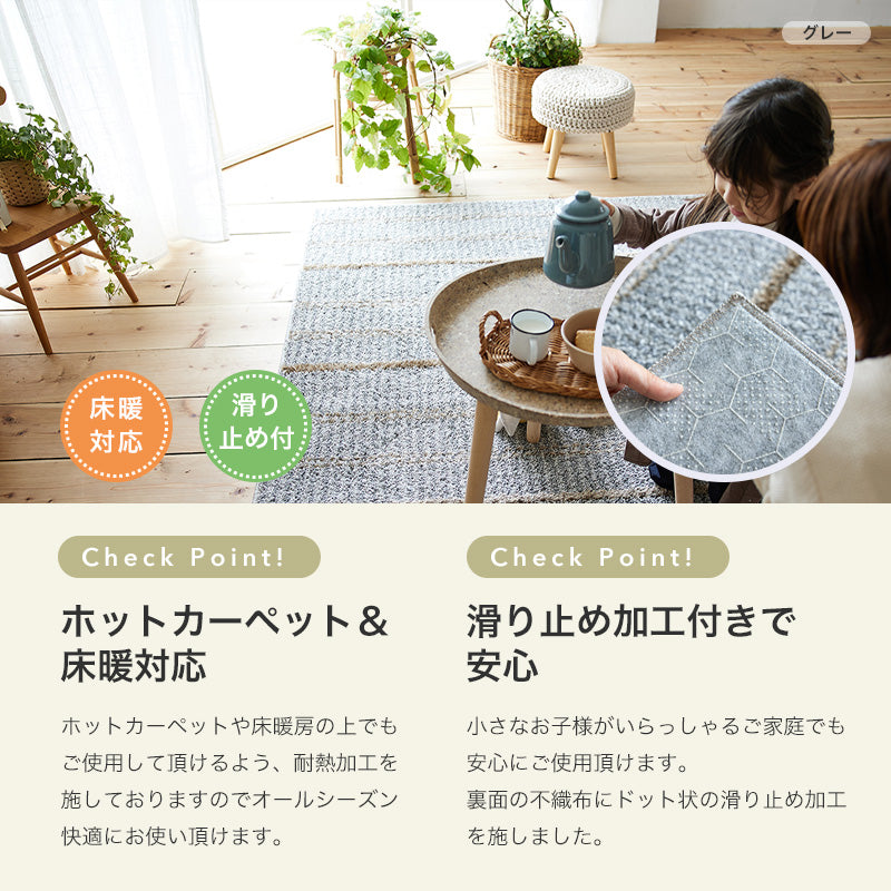 洗える・抗ウィルス・抗菌機能付き！質感の違う糸を組み合わせたストライプラグ Lattice - ラティス