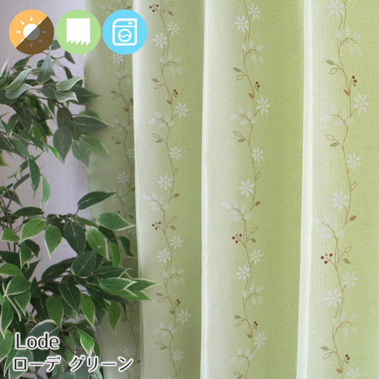 かわいい花柄をあしらった2級遮光カーテン Lode - ローデ グリーン