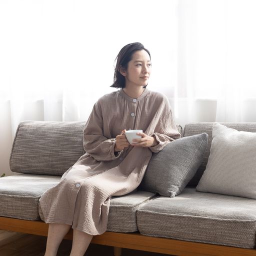yucuss 水洗いコットンでクシュっと仕上げた ガーゼパジャマドレス （綿100％） フリーサイズ